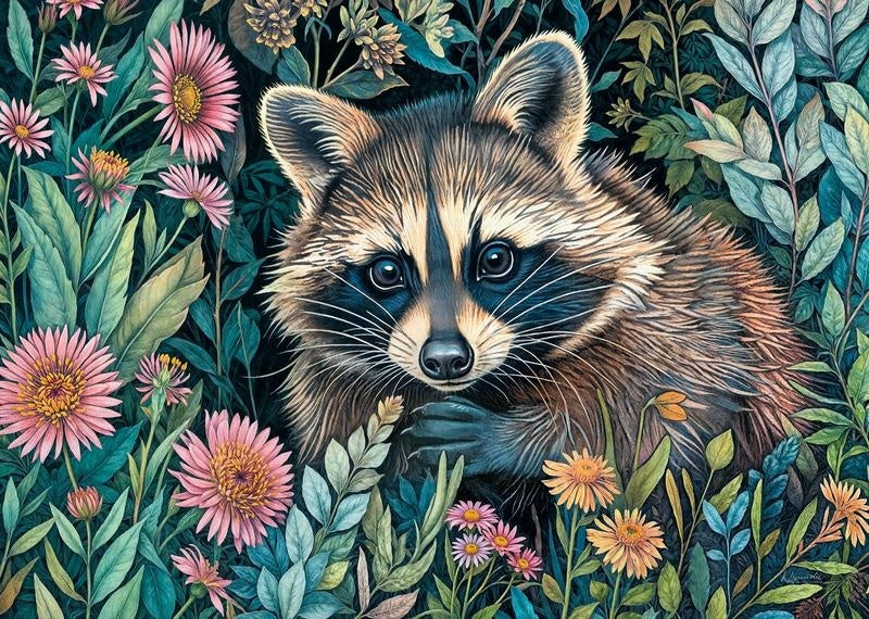 CherryPazzi Raccoon in Flowers Puzzel 1000 Stukjes