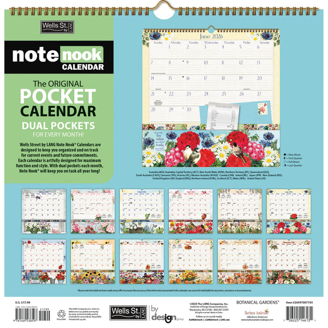 LANG Botanical Gardens Pocket Note Nook Kalender 2026