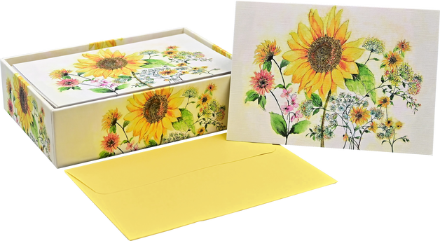 Peter Pauper Watercolor Sunflower Notitiekaarten 14 stuks