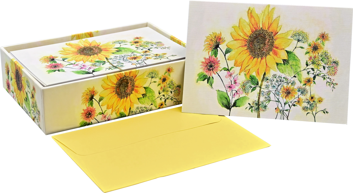 Peter Pauper Watercolor Sunflower Notitiekaarten 14 stuks